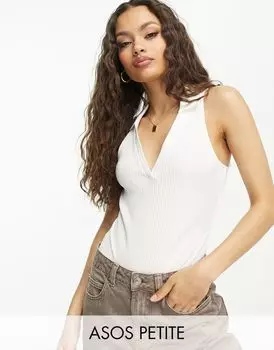 Белое боди-поло в рубчик ASOS DESIGN Petite