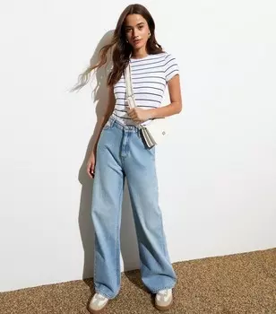 Белое боди с круглым вырезом в полоску New Look, черный