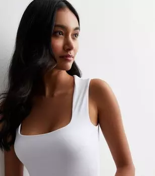 Белое боди с квадратным вырезом New Look, белый