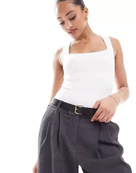 Белое боди с квадратным вырезом Stradivarius