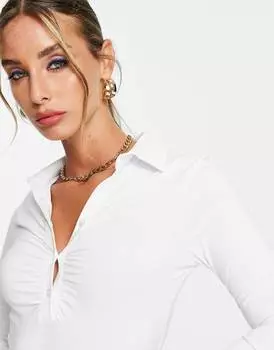 Белое боди с воротником-стойкой и рюшами ASOS DESIGN