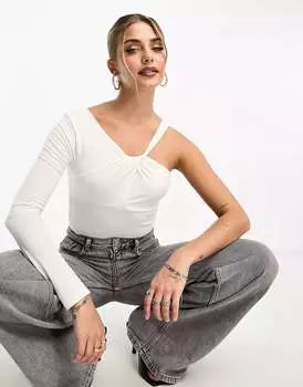 Белое боди с вырезом и одним рукавом Miss Selfridge