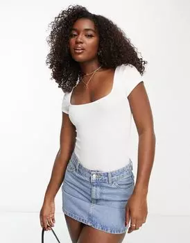 Белое боди в рубчик с квадратным вырезом Miss Selfridge
