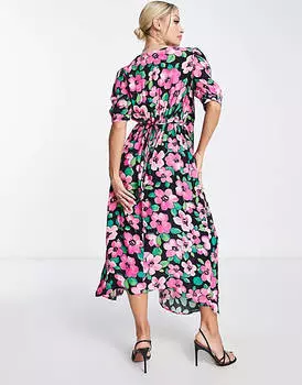 Белое чайное платье миди миди с пышными рукавами Nothing's Child Maternity Rosie с розовым цветком