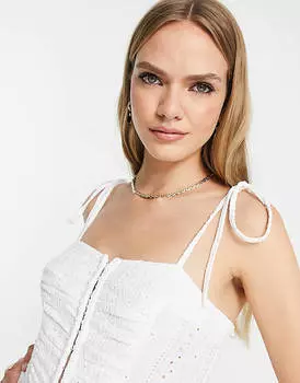 Белое чайное платье миди с бретелями и крючками ASOS DESIGN