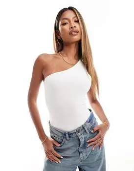 Белое двухслойное боди на одно плечо ASOS DESIGN