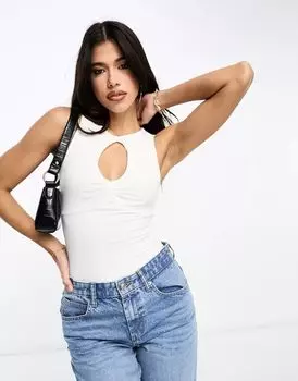 Белое двухслойное боди с вырезом-капля ASOS