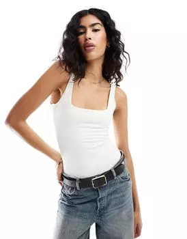 Белое двухслойное хлопковое боди с квадратным вырезом ASOS DESIGN