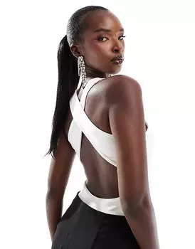 Белое двухслойное облегающее боди с открытой спиной ASOS DESIGN