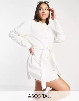 Белое джинсовое платье-рубашка с поясом ASOS DESIGN Tall