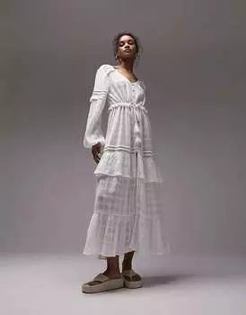 Белое фактурное пляжное платье макси с завязками спереди Topshop