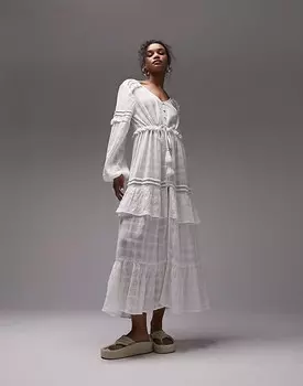 Белое фактурное пляжное платье макси с завязками спереди Topshop