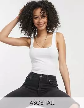 Белое хлопковое боди с круглым вырезом ASOS DESIGN Tall - WHITE