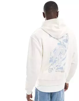 Белое худи оверсайз с принтом птиц на спине ASOS DESIGN