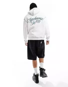 Белое худи с оверлоком Pull&Bear