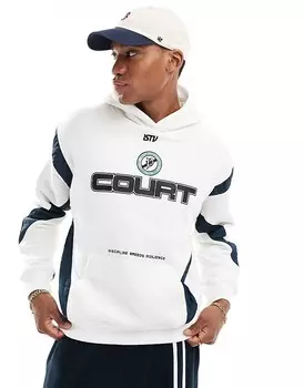 Белое худи со вставками в стиле ретро Bershka