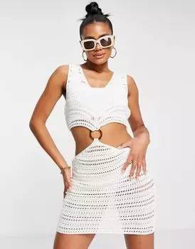 Белое короткое пляжное платье крючком Miss Selfridge с кольцом