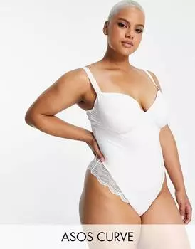 Белое кружевное боди на косточках средней степени жесткости ASOS DESIGN Curve Contouring
