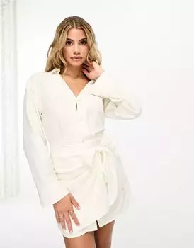 Белое льняное мини-платье с потертой завязкой по бокам Threadbare