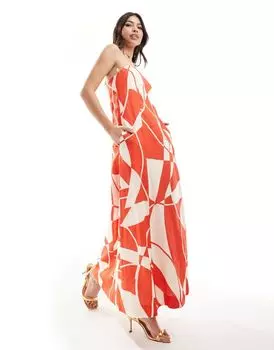 Белое льняное платье-бандо миди с карманами Forever New