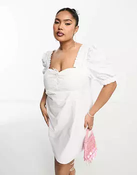 Белое мини-платье доярки с пышными рукавами The Frolic Plus