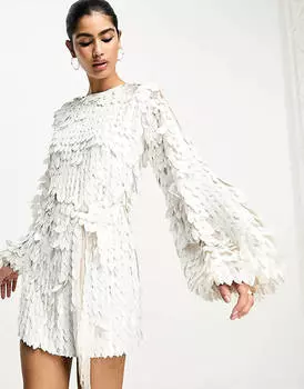 Белое мини-платье с длинными рукавами и пайетками ASOS DESIGN