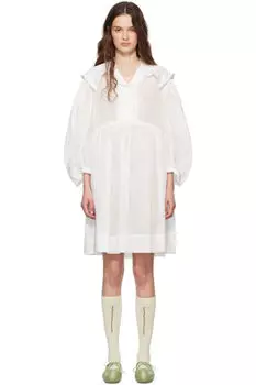 Белое мини-платье с матросским воротником и бисером Simone Rocha