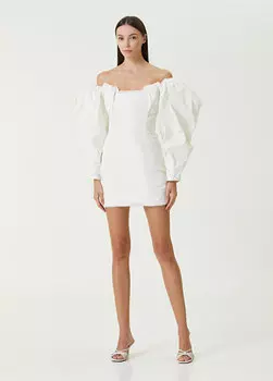 Белое мини-платье с открытыми плечами Jacquemus