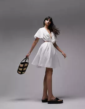 Белое мини-платье с вырезами Topshop