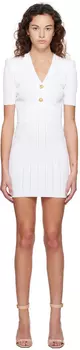 Белое мини-платье в рубчик Balmain