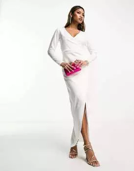 Белое облегающее платье макси с длинными рукавами и запахом AX Paris