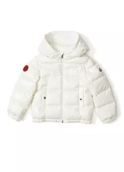 Белое пальто с капюшоном для мальчика Moncler