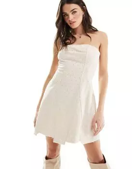 Белое платье-бандо из рваного твила ASOS DESIGN
