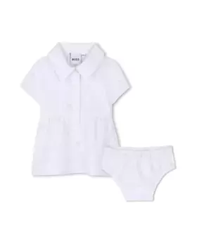 Белое платье для девочки с короткими рукавами BOSS Kidswear, белый