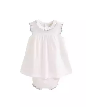 Белое платье для девочки с синей отделкой и трусиками в тон Dadati, белый