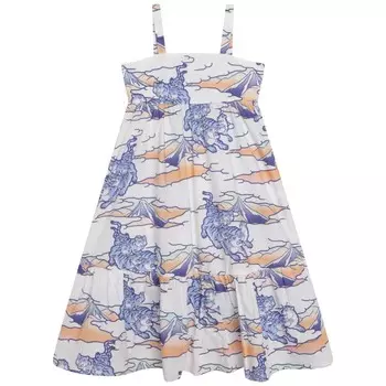 Белое платье из хлопкового поплина с логотипом KENZO, мультиколор