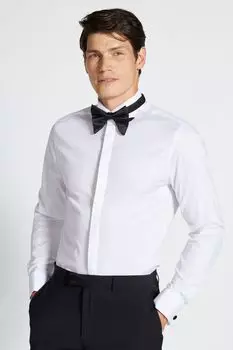 Белое платье из мха приталенного кроя с воротником и декоративной складкой MOSS, белый