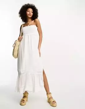 Белое платье макси без бретелек с кружевной отделкой River Island