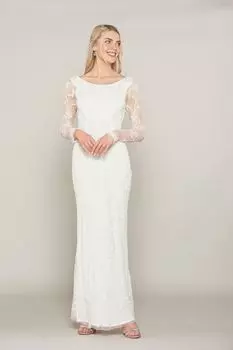 Белое платье макси с богатым декором и длинными рукавами Amelia Rose, белый