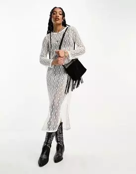 Белое платье макси с открытой спиной Only крючком