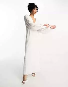 Белое платье макси с пышными рукавами и пуговицами спереди NA-KD