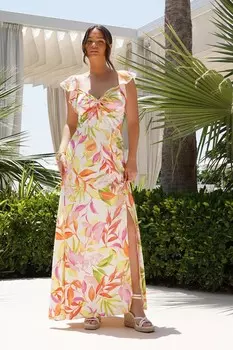 Белое платье макси с тропическим принтом QUIZ Clothing