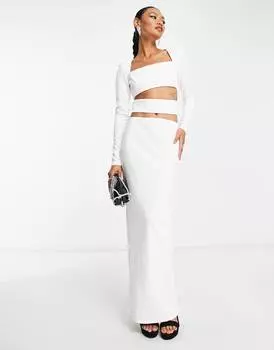 Белое платье макси с вырезами на плечах и длинными рукавами ASOS DESIGN