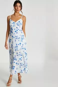 Белое платье Midaxi с цветочным принтом и льняным принтом QUIZ Clothing