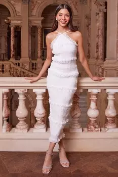 Белое платье Midaxi с оборками и халтер-воротом QUIZ Clothing