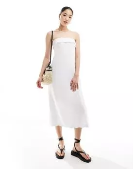 Белое платье миди без бретелек с фестончатыми краями Abercrombie & Fitch