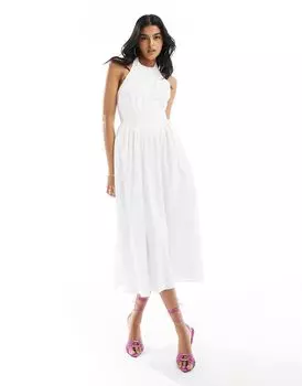 Белое платье миди из поплина Bardot