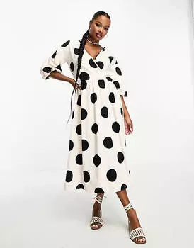 Белое платье миди из поплина с объемными рукавами River Island Petite