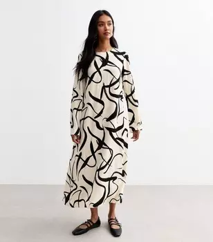 Белое платье миди с абстрактным принтом и завязкой на спине New Look, белый