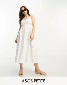Белое платье миди с бретелями на спине и швом ASOS DESIGN Petite